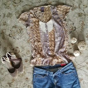 Sheer blouse with mesh yoke